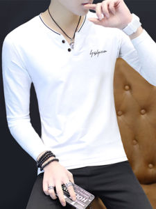 เสื้อยืดคอกว้างแขนยาวผู้ชาย สไตล์ฤดูใบไม้ผลิและฤดูใบไม้ร่วง ทรงหลวม ผ้าฝ้ายแท้ บาง ระบายอากาศได้ดี เสื้อชั้นในลำลอง