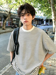 Black and White Striped Casual T-Shirt Short Sleeve