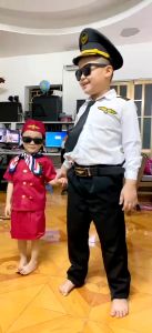 【H INHANNA】Pakaian lakonan juruterbang Halloween sesuai untuk kanak-kanak lelaki dan perempuan pakaian seragam persembahan tentera hari jadi