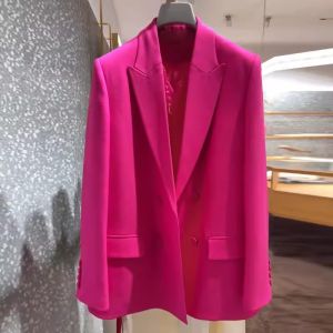 Pink Suit Jacket Womens Fashionable Elegant Style Shoulder Angle Design Professional Career Lady Wind Long Sleeve Polyester Fiber