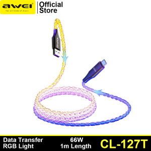Awei CL-127T Type-C Fast Charging 66W Super Charge RGB Light Data Sync Transfer 1m Braided Cord with Temperature Control