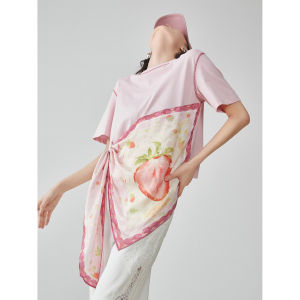 XIAODADEHUA | Design Pink Printed Cloth Tied Short Sleeve T-Shirt