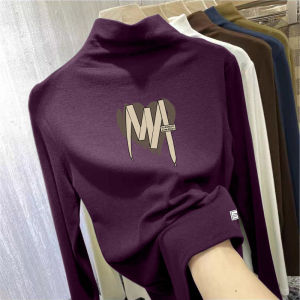 Pure Cotton Mock-Neck T-shirt Bottoming Shirt Autumn and Winter New Arrival Loose Oversized Cover Belly Thin Long Sleeves Retro Tops Women