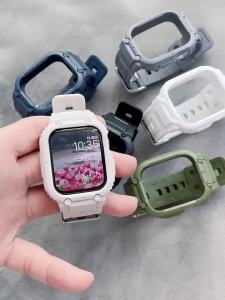 Sport Rubber strap + Case For Apple Watch 8 7 44Mm 41Mm 40Mm 45Mm  for iWatch Ultra 49mm  Transparent Silicone Cover Band for i watch Series 9 8 7 Correa 6 SE 5 4