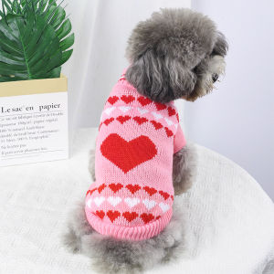 Small Dog and Cat Valentines Sweater Heart Pattern Dog Clothes Pullover Turtleneck Holiday Pet Apparel Pink