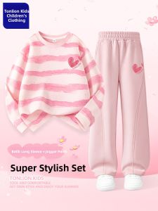 Tang Lion Childrens Clothing Autumn Winter Long Sleeve Cotton Pants Set for Girls Toddler Kids Casual Pure Cotton Outfit