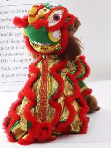 New Year Pet Clothes Lion Dance Short Gradient Color Teddy Bichon Cute Winter Dog Clothes Small Puppy Year Visit Clothes