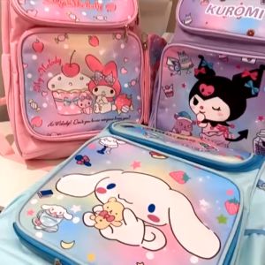 Sanrio Large Capacity School Bag+pencil Case My Melody Kuromi Cinnamoroll KT Cat Girl Cute Nylon Waterproof BackPack for Kids
