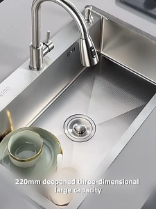 JOTO 304 Stainless Steel Sink with Faucet Thicken Honeycomb Embossing Sink/Double Sink Lababo Stainless Complete Set