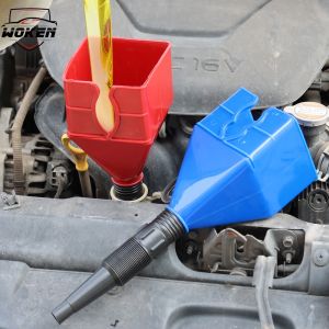 【WOKEN】กรวยเติมท่อ Telescopic รถจักรยานยนต์2ชิ้นกรวยน้ำมันเครื่องอเนกประสงค์แบบพับได้อุปกรณ์เสริมรถยนต์ถ่ายเทตัวกรองน้ำมัน