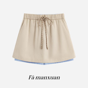 FAMANXUAN | Bộ Áo Vest Ngắn và Chân Váy Plaid Đối Chiếu Cổ Bẻ