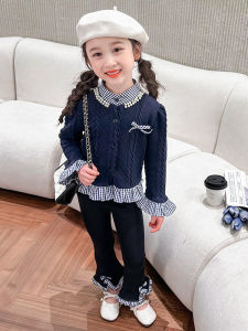 ชุดเด็กผู้หญิงสไตล์เกาหลี ชุดสองชิ้นลายสก็อต ชุดแฟชั่นฤดูใบไม้ผลิ 2025 สำหรับเด็กผู้หญิง ชุดกระโปรงสั้น ชุดเด็กผู้หญิง