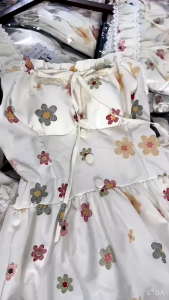 Đầm nàng thơ váy đi biển đầm maxi du lịch Lụa hoa hai dây mút ngực phối Ren xoè tầng