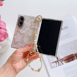 szhaiyu | For Samsung Galaxy Z Fold 8 Ultra Z Fold 8 Wide For Magsafe Shockproof Phone Case With Pearl Bracelet Plated Flower Pattern Case
