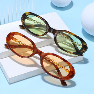 JN IMPRESSION Womens cat-eye sun protection sunglasses men and women fashion small oval personality chain temple sunglasses trend
