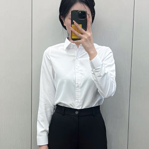 Professional White Long Sleeve Womens Shirt Commute Formal Interview Workwear Utility Single Row Multi Button Shirt