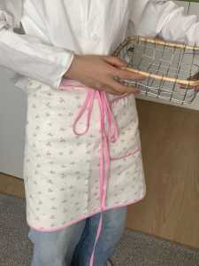 Korean Style Floral Apron Half Length with Belt Layered Wear Photography Prop for Baking Coffee Shop Flower Shop