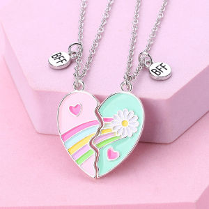 Cute Best Friends Heart Magnetic Necklace Rainbow Flower BFF Necklaces For Girls Friendship Jewelry Gifts