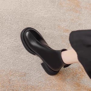 Giày Bốt Chelsea Martin Cho Nữ Mùa Thu Đông Phong Cách Mới Đế Dày Kiểu Anh Giày Bốt Ngắn Dáng Mỏng Chất Liệu Da Bò