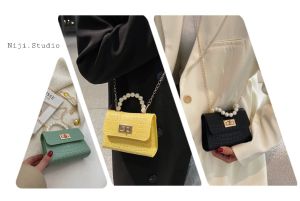 ~ L2-030 กระเป๋าจิ๋ว-กระเป๋าสะพายข้าง-กระเป๋าถือ กระเป๋าแฟชั่นเกาหลี ลายหนัง มีสายโซ่ มีสายมุก น่ารักมาก