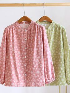 Pure Cotton Vintage Woven Sleepwear Womens Ethnic Style Double Layer Cotton Yarn Thin Long Sleeve Home Clothes Spring Autumn