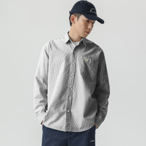Wood soon | Casual Stripe Loose Turn-down Collar Shirt