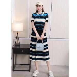 ECLAIRE 003 Setelan Rok Knit Rajut Salur Stripe Garis-Garis Santai Kasual Korea Casual Import Sloio