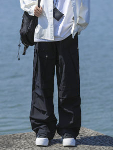 American Style Multi-Pocket Workwear Trousers Mens New Folded Quick Dry Ice Silk Loose Wide Leg Straight Casual Long Pants