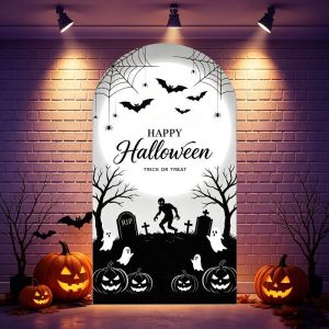 VIKAMA Spooky Circus Halloween Arch Banner Shadow Clown Carousel Backdrop Outdoor Front Porch Yard Halloween Party Photo Decor