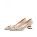 Crystalline Bridal Shoes with Chunky Heel for Women Elegant Fashionable Wedding Shoes Suitable for Engagement And Daily Wear Comfortable to Walk in. 