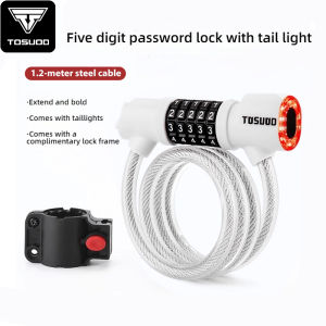 TOSUOD Bicycle Lock with Tail Light 5-Digit Security Password Bike Lock Steel Cable Chain Anti-theft Bicycle Bike Accessories