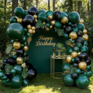 163-Piece Black Green and Gold Balloon Party Garland Arch Set Including Dark Green and Gold Balloons Forest Green and Black Balloons Green Metallic and Gold Balloon Arches Suitable for Baby Showers Jungle-Themed