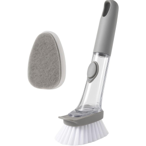 The soap dispenser dishwashing brush set includes 1 dishwashing brush 1 sponge brush and a stand suitable for kitchen bathroo