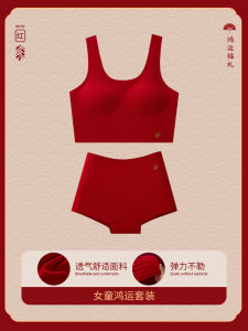 Red Zodiac Year Underwear Set for Girls 12 Years Old Cat Person Simple Style Moisture Wicking Single Layer Home Comfort Suit