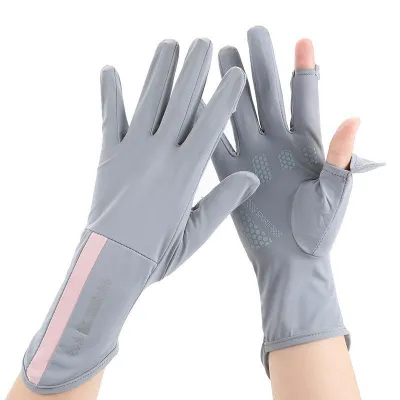 ถุงมือขับรถสตรีผ้าไหมน้ำแข็งบางกัน UV พร้อมฟังก์ชันสัมผัสหน้าจอ