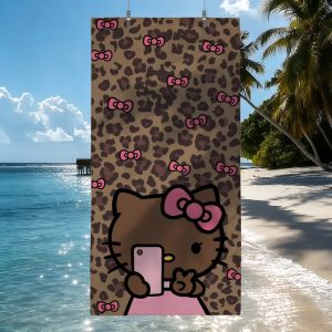 Sanrio | Sa H-HelloK-Kitty Leopard DarkSkinned Hottie Quick Drying Beach Towels Are Suitable For Swimming Pools Camping Yoga And The Gym
