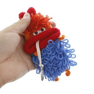 Cartoon Sausage Mouth Car Key Cover Handmade Crochet Keychain Bag Cover Cute Creative Hanging Decoration Youth Style Cotton Material