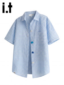 izzue | Trendy Button Plaid Bubble Gauze Shirt Summer