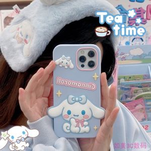 Cute Creative 3D Cartoon Cinnamon Dog Silicone Phone Case for iPhone 16 pro Max 14 pro New Apple 17 Full Cover Protective Shell 13 Anti-Fall