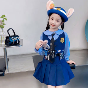 Rabbit Police Officer Clothes Judy Suit Girls Small and Older Children Fall Dress Cos Costume Girl Lolita Three-Piece Set