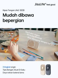 JISULIFE Kipas Angin Mini Portable: 3 Tingkat Kecepatan & Bracket