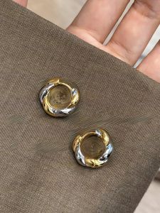 Fashionable High-End Twist Design French Style Alloy Earrings Gold And Silver Color Block Minimalist Vintage Atmosphere Feeling
