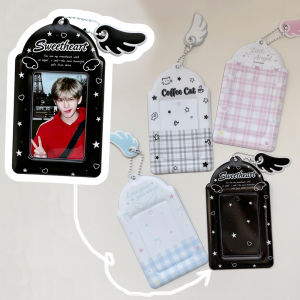 New 3 inch Photo Card Case Kpop Idol Photocard Protector Display Card Sleeve Angel Wings Photo Card Holder Pendant Keychain Gift