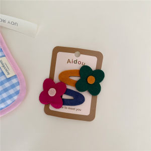 Li Cuai-Homemade South Korea Kids Woolen Four-Leaf Clover Flower BB Clip Girl AB Version Cute Cute BB Clip Pairs