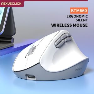 NexusClick Vertical Ergonomic Multi-Device Wireless MouseSilent Click Rechargeable Adjustable DPI Portable Office Computer Mice