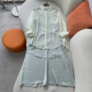 เสื้อเชิ้ตแขนยาวกันแดดสำหรับผู้หญิง เสื้อเชิ้ตแขนยาวบางเฉียบ สีสันสดใส ชุดเดรสยาวคอวีแขนกุด สไตล์ฝรั่งเศส