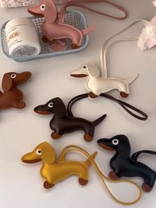 Dachshund Keychain PU Leather Sausage Dog Key Ring For Women Bag Phone Pendant Charm