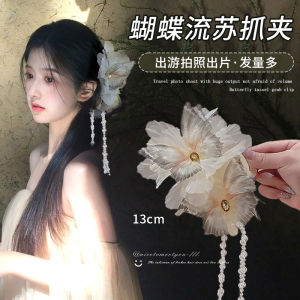 Large Butterfly Tassel Hair Clip Womens Ancient Style Shark Clamp Hair Accessories Bob Hair Mesh Headwear Fashionable Hairpins