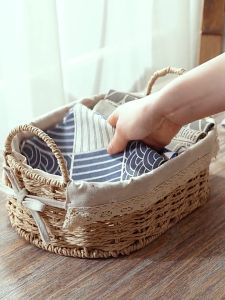 Romantika Woven storage basket With Handle Desktop storage box toiletries toiletries basket Key remote control storage basket toy cosmetics desktop organizer basket cloth key box storage basket