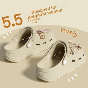 Womens Summer Thick Bottom Sandals Slippers Home Outdoor Wear Holes Hole Shoes EVA Anti-Slip Slippers Ladies Beach Shoes